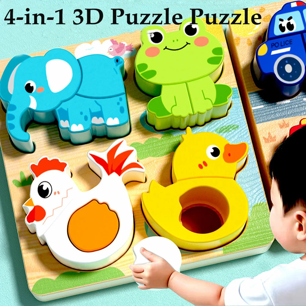 4-in-1 Wooden Animal Puzzle Toy