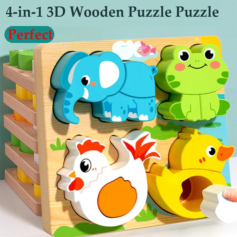 4-in-1 Wooden Animal Puzzle Toy