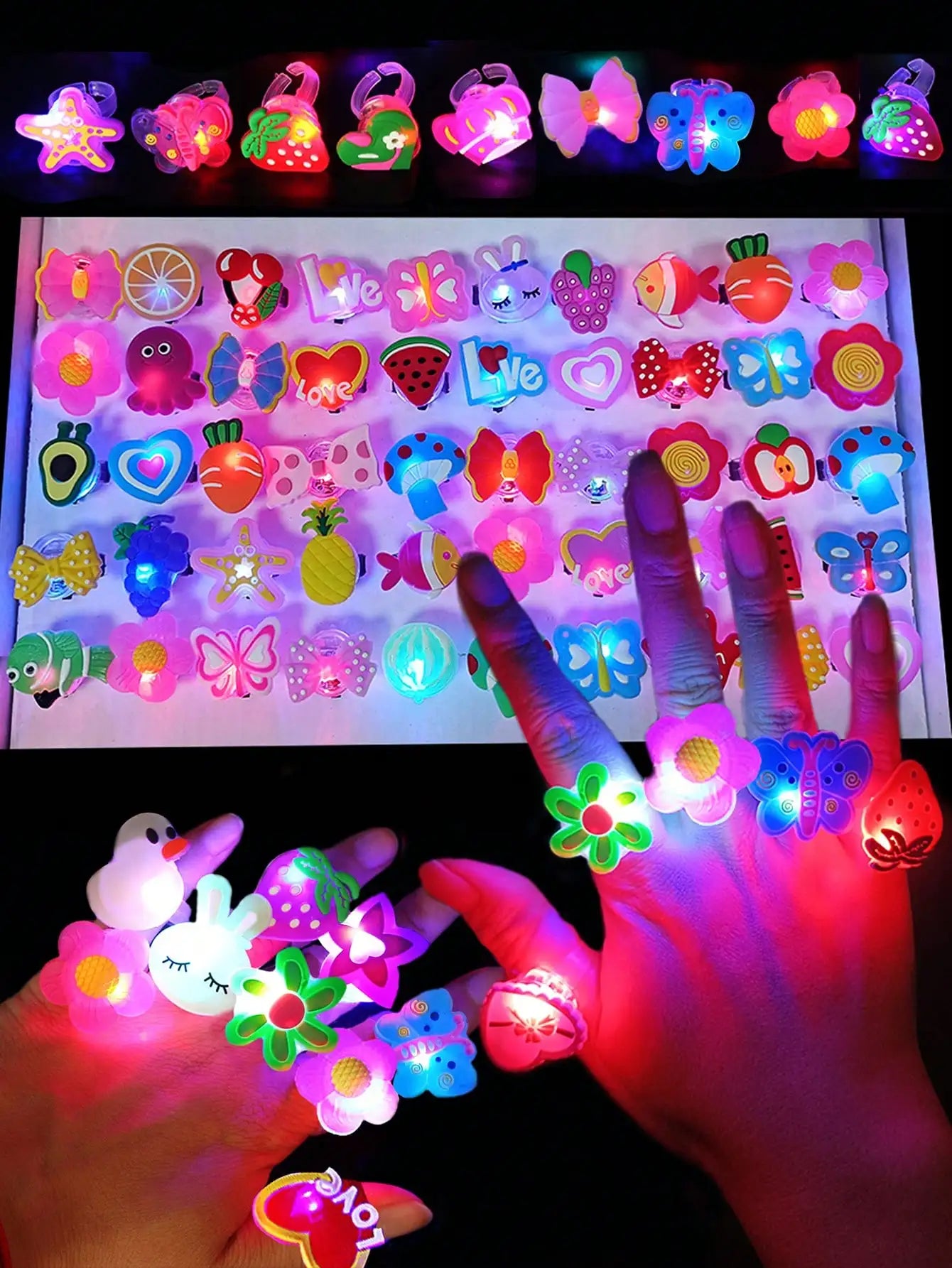 20/50pcs LED Cartoon Luminous Finger Rings.