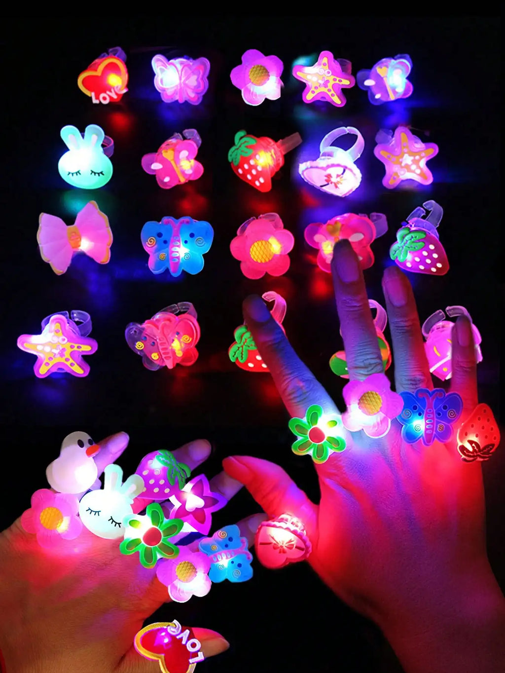20/50pcs LED Cartoon Luminous Finger Rings.